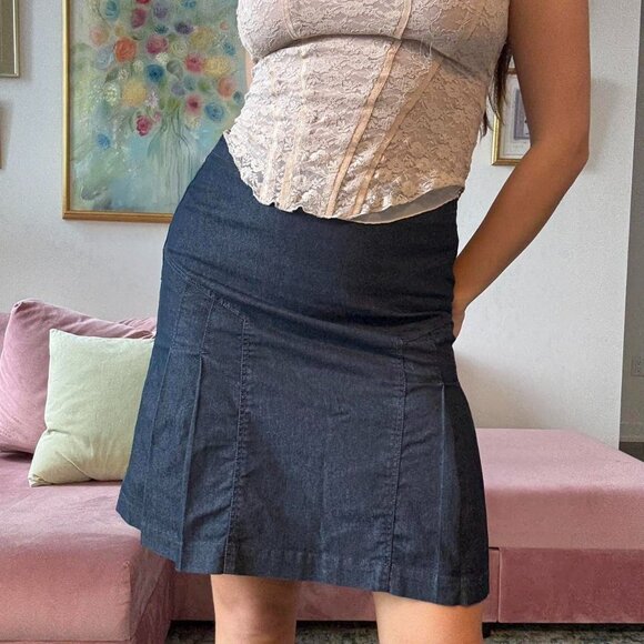 Jean Pleated Midi Skirt - Picture 1 of 5